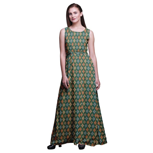 Bimba Ikat Robe Longue Décontractée Sans Manches à Col Rond pour Femmes, Imprimée - X-Grand