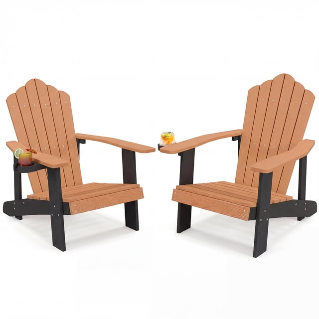 Gymax 2Pcs Oversized Adirondack Chair Lounge Adirondack Chair w/Adjustable Cup Holder Natural