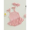 thumbnail image 3 of Faithtur Barboteuse d'Été pour Bébés Filles Robe Couleur Unie Sans Manches Tutu Ensemble et Bandeau, 3 of 8