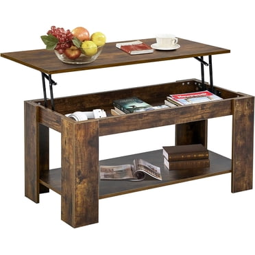 FDW Table Basse à Plateau Relevable avec Compartiment Caché et Tablette de Rangement, Brun