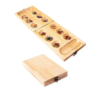 Bunblic Wood Folding Mancala Board Game Set Mancala Board Game Children and Adults Teen 50 Stones Family Games for Entertainment Kids
