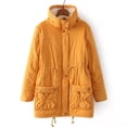 thumbnail image 4 of IROINID Women's Mid-Length Anorak Jacket Coat Solid Color Long Sleeve Buttons Pockets Coat Plus Fleece Jacket Outwear Top, Yellow, 4 of 8