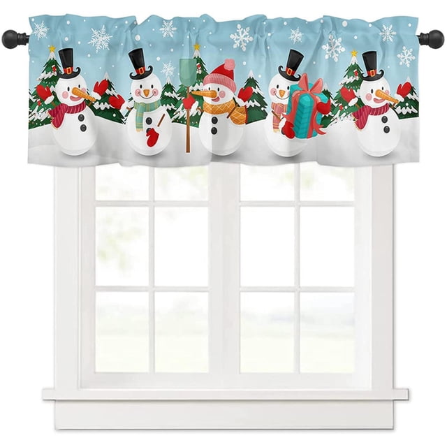 Outdoor Christmas Decorations Curtain Christmas Snowman Curtain Kitchen Rod Pocket White Snowflake Window Curtain Short Topper Curtains For Winter Holiday Christmas Decorations Polyester curtains