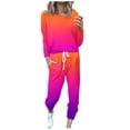 thumbnail image 1 of Mrat Womens 2 Piece Set 2 Piece Jogging Sets Gradient Color Polyester Long Sleeve Sweatsuits Sets Two Piece Track Suits Drawstring High Waist Pants Set Comfy Outfits T-Orange M, 1 of 5