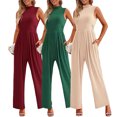 thumbnail image 3 of YTDSCS Womens Sleeveless Jumpsuits Summer One Piece Wide-Leg Pants Women's Solid Color Rompers with Pocket S-2XL, 3 of 7