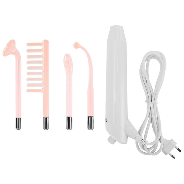 JFBUJC High Frequency Facial Machine with a portable handheld wand and four neon glass tubes: mushroom, tongue, bent, and comb. Designed for skin tightening, light therapy, and improving skin conditions like wrinkles, acne, and under-eye bags. Includes a white wand with a power cord for home use.