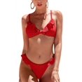 thumbnail image 1 of Charmo Bikinis à Volants pour Femmes, Côtelé, Triangle, Échancré, Maillot de Bain 2 Pcs, 1 of 7