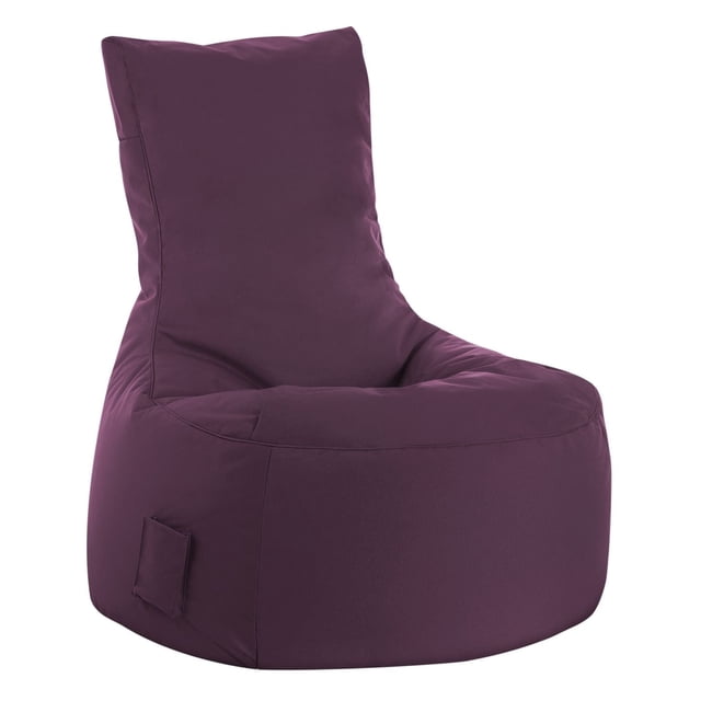 Gouchee Home Swing Brava Purple Bean Bag Chair in water-repellent polyester oxford fabric with high-density polystyrene bead filling, featuring a tall backrest and deep seat in a front 3/4 view. Lightweight and portable, ideal for kids' rooms, dorms, or living rooms.