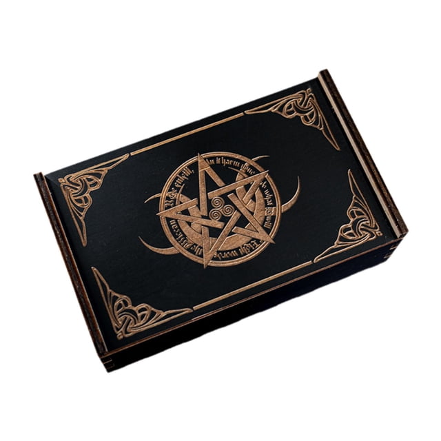 Xuanheng Wooden Tarot Box Card Holder Small Game Cards Collectible Tarot Storage Case Pentagram