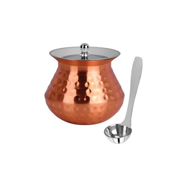 Copper Finish Ghee Pot with Lid, 250ml Premium Stainless Steel Ghee Container
