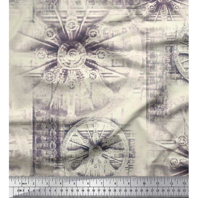 Soimoi Modal Satin Fabric Elephant & Wheel Panel Print Fabric by Yard 42 Inch Wide