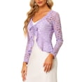 thumbnail image 4 of INSPIRE CHIC Women's Floral Lace Cardigans Tie Front Ruffled Hem Sheer Crop Bolero Shrug XS Light Purple, 4 of 6