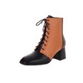 thumbnail image 2 of Thick-heeled Short Boots Lace-up Women's Shoes For Autumn And Winter New Color Matching Mid-heel Small Square Toe, 2 of 9