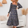 thumbnail image 2 of RKSTN Robe Maxi à Manches Longues pour Femmes, Encolure Carrée, Décontractée, Boutonnée, Bohème, Imprimé Floral, Automne, Longues Robes, 2 of 7