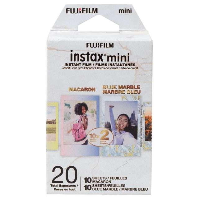 Fujifilm Instax® Mini Ensemble de Pellicule Instantanée Contenant 20 Feuilles de Pellicule Instantanée avec Deux Motifs de Bordure : 10 Feuilles de Cadres Macaron pastel Ombré et 10 Feuilles de Marbre Bleu avec Motifs de Marbre Or et Bleu Ciel, compatible avec Tous les Appareils Photo Instax Mini pour photos Format Carte de Crédit.
