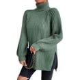 thumbnail image 1 of EYIIYE Chandail d'Automne et d'Hiver pour Femme à Manches Longues, Col Roulé, Tricot, Chandail, Couleur Unie, Ourlet Fendu, Long Tricot, Chandail, Ample, Décontracté, Confortable, Hauts, 1 of 8