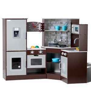 VEVOR Kitchen Playset Kids Pretend Cooking Play Toy 24 Accessoires de pièce brun