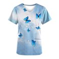 thumbnail image 4 of EGNMCR Sarraus pour Femmes Mode pour Femmes Col en V Imprimé Manches Courtes Poche Combinaison Haut Cadeaux pour Femmes, 4 of 4