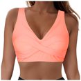 thumbnail image 1 of Huesdet Bikini Tops for Women Triangle Bikini Top Ribbed Push up Padded Halter String Bathing Suits Top(Pink,XL), 1 of 9