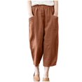 thumbnail image 1 of Pantalons Larges en Coton et en Lin pour Femmes à la Mode d'Été Pantalons Solides, 1 of 8