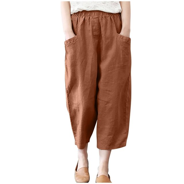 Pantalons Larges en Coton et en Lin pour Femmes à la Mode d'Été Pantalons Solides