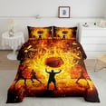 thumbnail image 2 of Erosebridal Ensembles de Literie de Sport de Basketball pour Garçons Taille Simple avec Couette, Insert de Couette Terrain de Basketball en Flammes, Réversible, 2 of 7