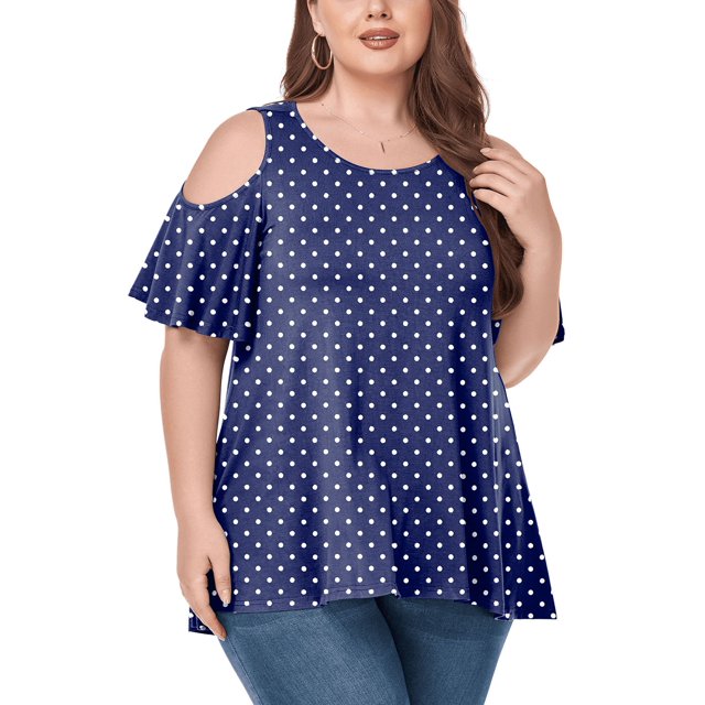CHUANK Women‘s Plus Size Cold Shoulder Tunic Top Summer Short Sleeve Blouse