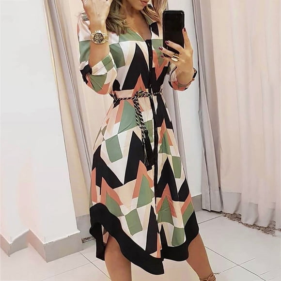 Fashion Elegant Blouse Diamond Stripe Dress Sexy Bandage Wrap Half Sleeve Party Cocktail Dress Mid Length Office Ladies Dress