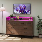 Dresser for Bedroom with Led Light & Power Outet, 8 Drawers Dressers with, Modern Chest of Drawers for Living Room, Entryway, Hallway, Deep Brown