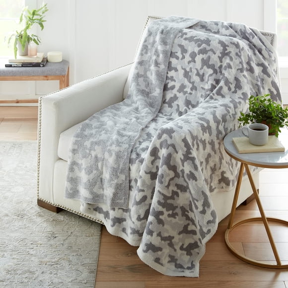 Crafted by Catherine Camouflage Print Cozy Knit Throw Blanket 60"" x 70"" Inches Soft Comfy Decorative Throw for Couch Bed Sofa Travel Camo Grey