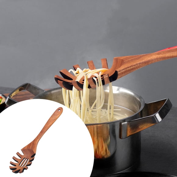 Riforla Wood Spaghetti and Pasta Server Large Wooden Spaghetti Spoon Server Long Handle Wooden Pasta Spoon with Teeth Ideal Spaghetti Server Pasta Forks Wooden Cooking Utensils Tableware Brown