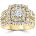 thumbnail image 1 of 3ct Diamond Engagement Wedding Double Cushion Halo Trio Ring Set 10k Yellow Gold, 1 of 3