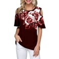 thumbnail image 1 of DYMADE Women Round Neck Off Shoulder Short Sleeve Floral Casual Top, 1 of 3