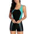 thumbnail image 3 of Charmo Maillot de Bain une Pièce à Jambes Courtes pour Femme, Blocs de Couleur, Sport, Modeste, 3 of 8