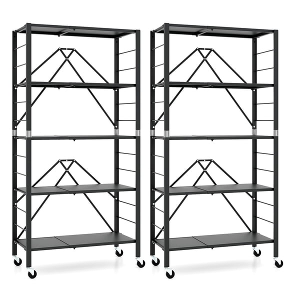 Gymax 2PCS Foldable Storage Shelf w/ Wheels Adjustable Shelves Metal Shelving Unit