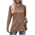 thumbnail image 1 of Pisexur Womens Casual Asymmetrical Sweater Solid Color Long Sleeve Ribbed Knit Sweater Crew Neck Button Front Pullover, 1 of 3
