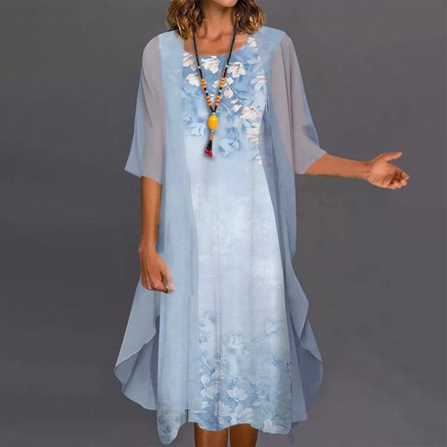 CHOK Ensemble Deux Pièces pour Femmes Robe Midi à Imprimé Floral avec Cardigan en Mousseline Sans Manches Grande Taille Robes d'Invitée de Mariage Robes de la Mère de la Mariée 2022