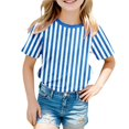 thumbnail image 1 of GDREDA T-Shirt Graphique à Manches Courtes Rayé pour Garçons Carnaval, Haut de Fête Coloré Confortable et Décontracté pour Enfants Bleu,90, 1 of 4