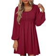 thumbnail image 1 of cfhntfmh Robes Décontractées pour Femmes Automne Amples à Manches Longues Robe Chemise Froncée Détente Col Rond Boutons Robe Plissée Mini, 1 of 6