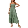 thumbnail image 1 of zanvin Robes pour Femmes, Robe Bohème pour Femmes à Bretelles Spaghetti, Smockée, à Volants Superposés, Longue, de Plage, Soleil, Sans Manches, Unie, Maxi, 1 of 5