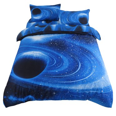 Unique Bargains Star Navy Blue Moon Night Duvet Cover Purple Starry pattern 4Pcs