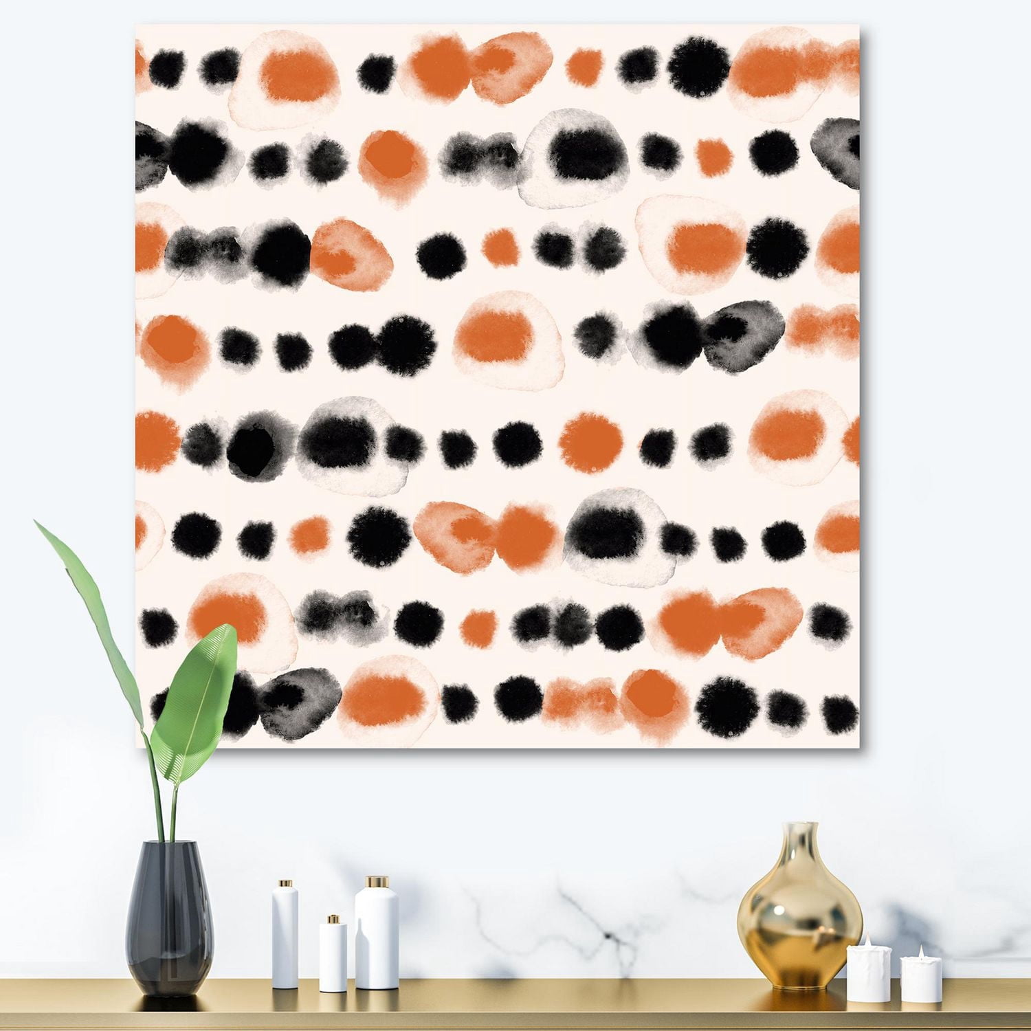 Designart Pois noirs et orange Art mural sur toile