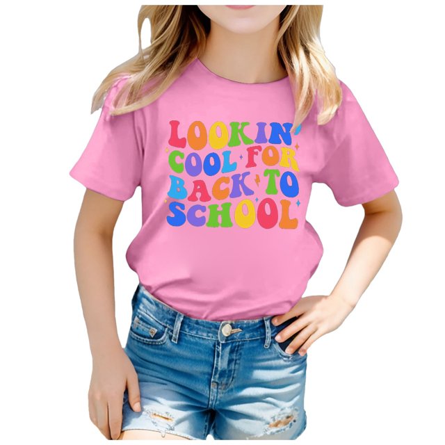 WEAIXIMIUNG T-Shirts de Sport pour Filles 10-12 Ans Rentrée Scolaire Imprimé Graphique Col Rond Manches Courtes T-Shirt Décontracté d'Été