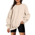 thumbnail image 1 of IROINID Rabais Vêtements d'Hiver pour Femmes Chandails à Capuche à Enfiler Détente Col Rond Manches Longues Ample Uni Régulier Blouse d'Automne Hauts, Beige, 1 of 4