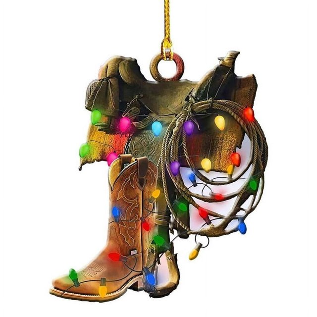 Tree Pendant with Lanyard Creative Shape Cowboy Themed Hat Boots Wild West Car Rear View Mirror Hanging Decor