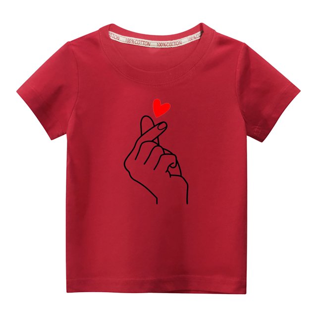 Penkiiy T-shirt en Coton pour Tout-Petits Garçons Filles Mode Mignon Col Rond Imprimé Saint-Valentin Manches Courtes 9-10 Ans Rouge