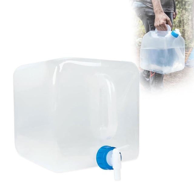 Water Storage Container With Tap And Handle Water Bottle Leakproof Portable Foldable Transparent Suitable For Camping Hiking Backpacking Outdoor Emergency (20L)