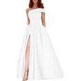 thumbnail image 2 of 2025 Robe d'Ado à une Épaule de Commerce Extérieur Tenue Formelle Robe en Satin Robe de Soirée Robes Queue pour Femmes Poches Jupe Tutu de Fête d'Anniversaire Robe à Manches Latérales Vert Fente Haute, 2 of 3