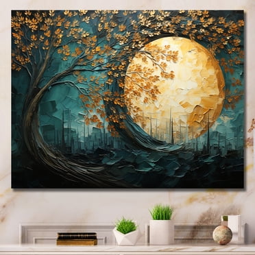 Designart abstract spirals Wall art decor, Abstract Spirals Wall Art, Forest Of Golden Emerald , green Canvas wall art, 44x34 inches