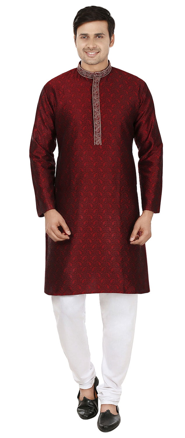Kurta Pyjama pour Homme Vêtements Inde Mariage Fête (Bordeaux, L)